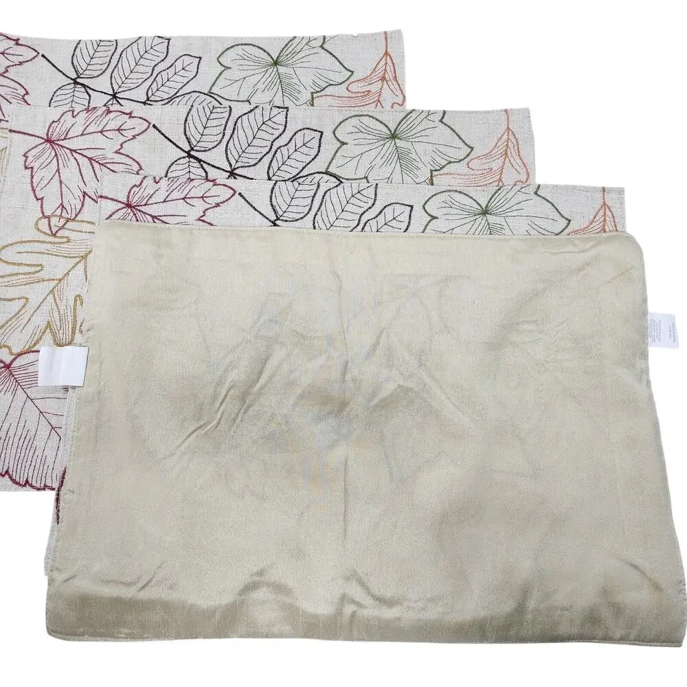Fall Thanksgiving (4) Placemats 18x12 Embroidered Red Green Brown Leaves Holiday